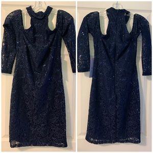 Navy Sequined Cold Shoulder Dress
